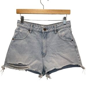 Rollas High Rise Slim Dusters Light‎ Wash Distressed Denim Shorts - Size 28